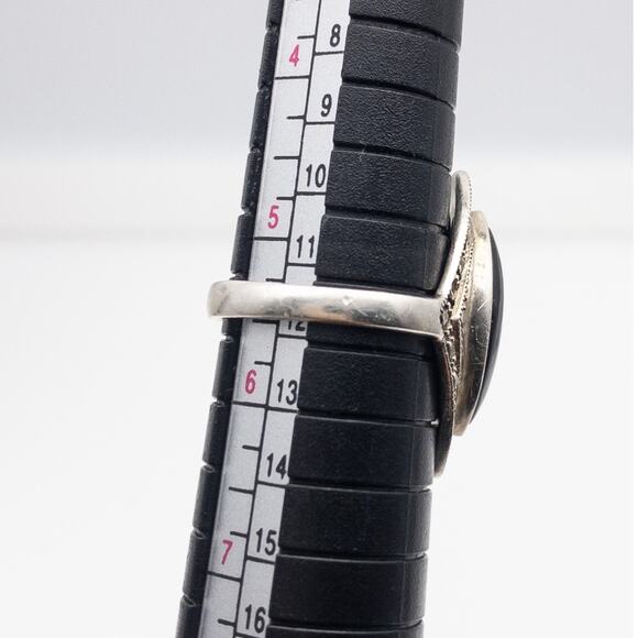 Sterling Silver Marcasite Black Onyx Art Deco Style Ring 925 Size 5.5 - Picture 8 of 10